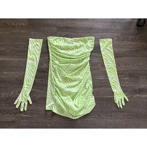 NWOT Miscreants London x Revolve Green Zebra Cupid Mini Dress With Gloves US 10